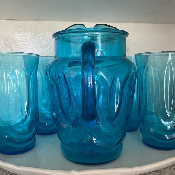 Aqua Blue Pitcher with 5 Cups - Picture 5 of 6